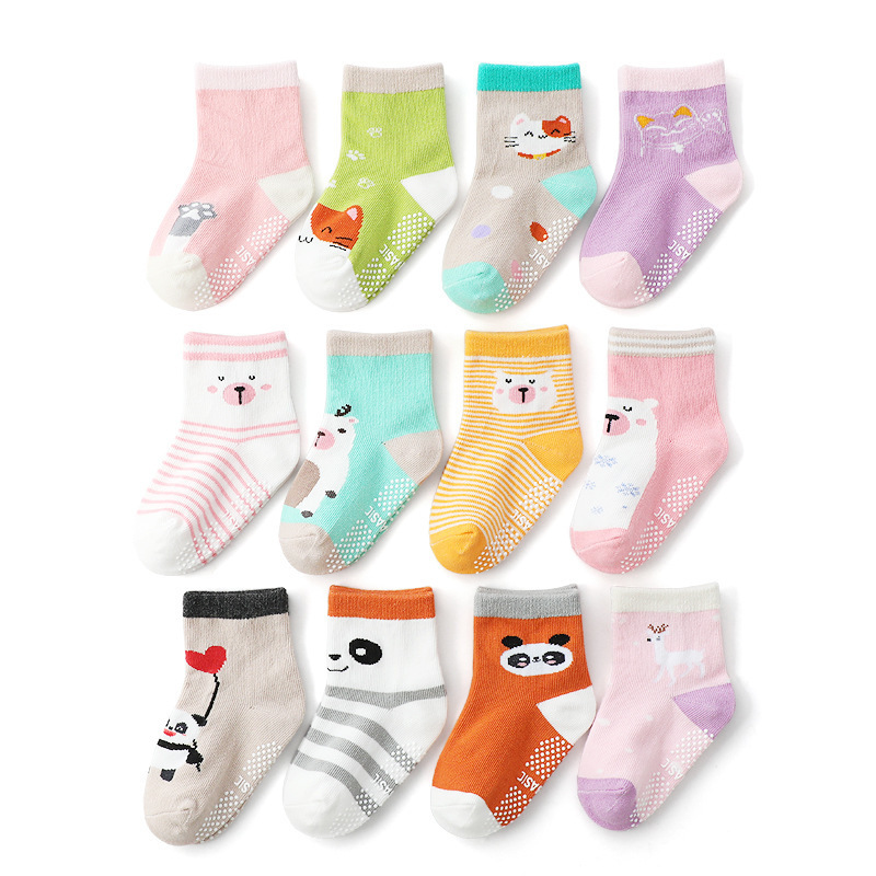 KID'S Basic Amazon 12 Colors Spring and Summer New Cotton Socks Glue Dispensing Non-Slip Cartoon Room Socks Children's Socks