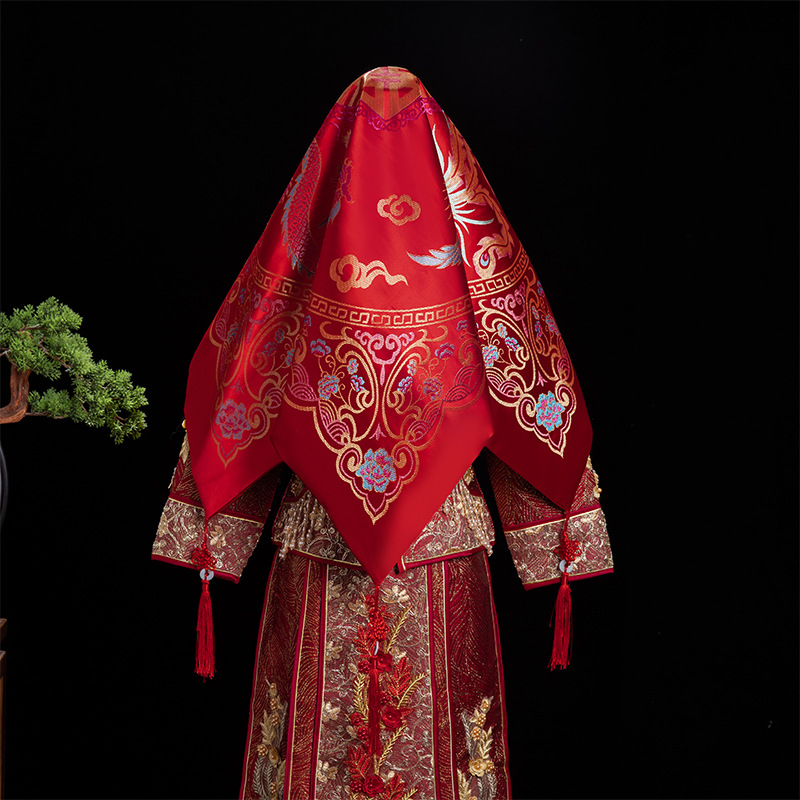 红盖头新娘中式婚礼新款结婚流苏秀禾服红色盖头头纱秀禾蒙头