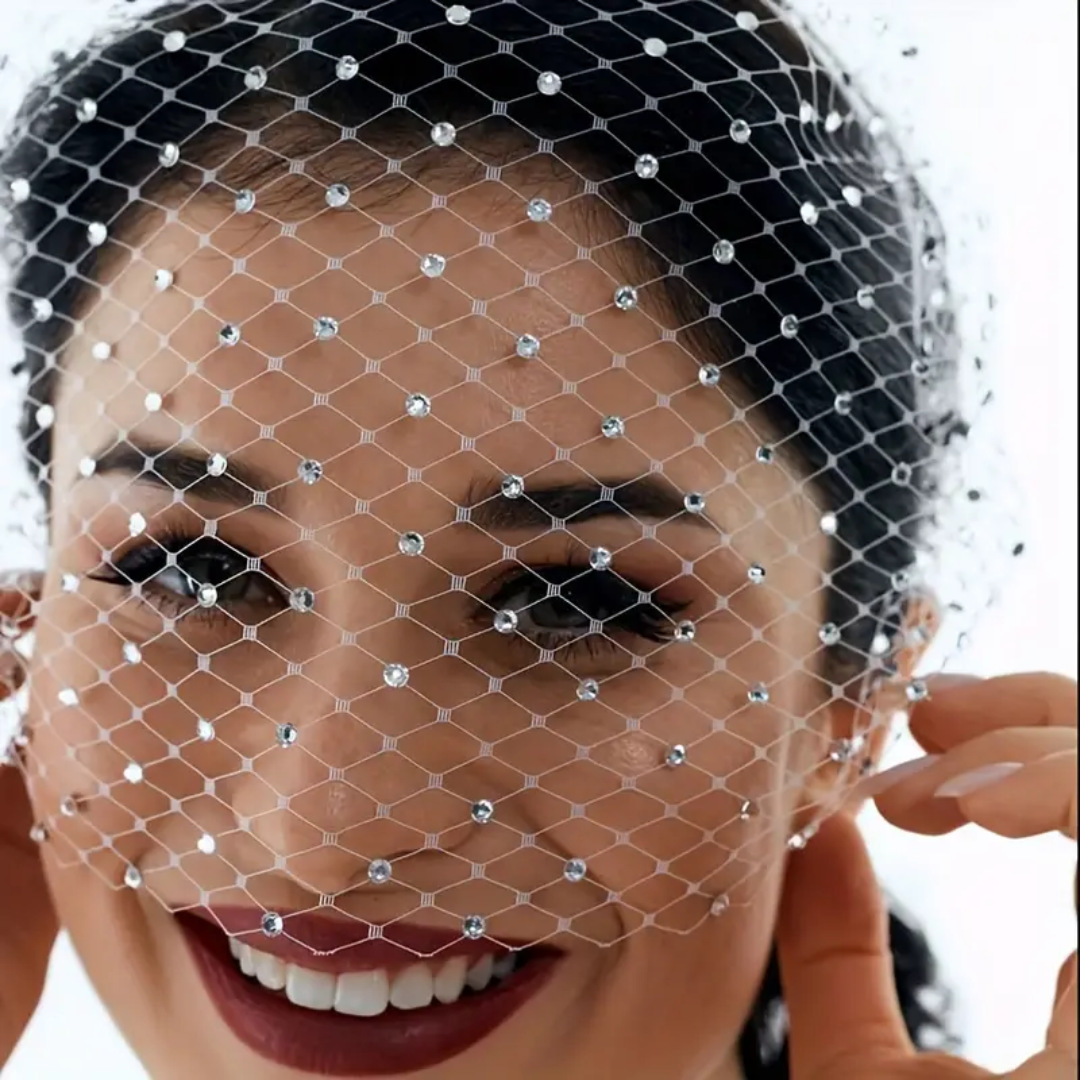 带钻珍珠面纱 欧美新娘水钻面纱 遮脸水钻珍珠发箍 婚礼舞会装饰