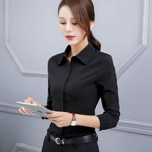 春秋季新款薄款黑色白衬衫女长袖韩版职业工装白衬衣工作正装上衣