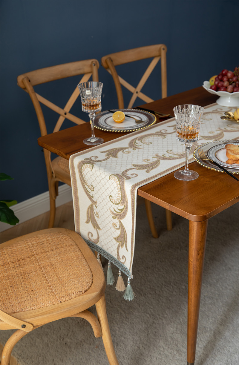 欧式弯弯桌旗雪尼尔流苏家用桌布涤纶台布定制桌旗床尾巾斗柜盖巾