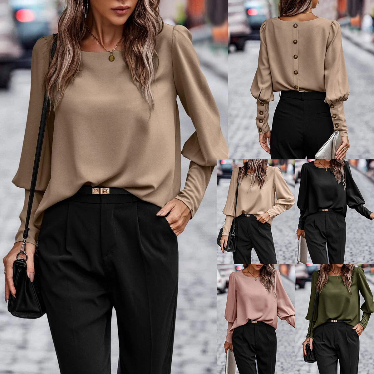 European and American Foreign Trade Women's Clothing Cross-Border Amazon Independent Station AliExpress T-shirt Long Sleeve Button Solid Color Casual Top