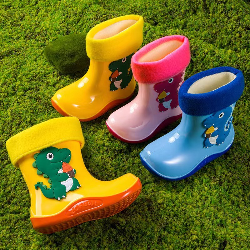 Children's Rain Boots New Little Dinosaur Baby Boy Rain Boots Warm Kindergarten Young and Little Girls Waterproof Rain Shoes Shoe Cover