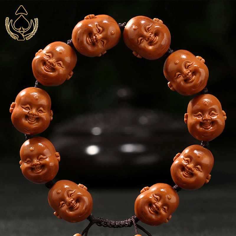 橄榄核手串铁核十分开心纯手工人生百态手串笑佛核雕文玩情侣手链