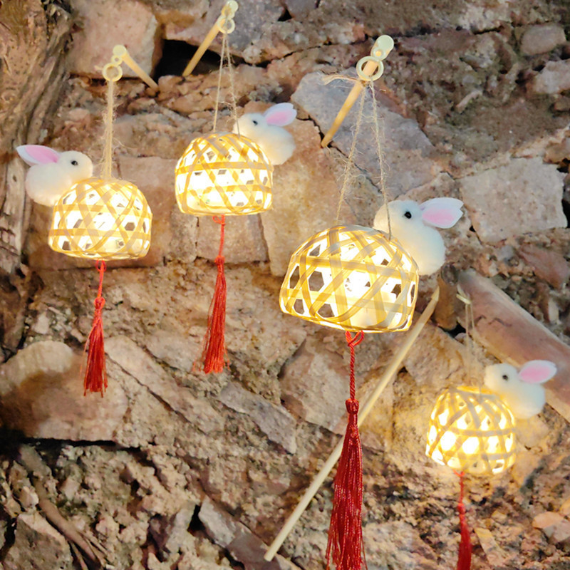 Semi-Finished Mini Hand-Woven Rabbit Light Night Market Stall Stall Luminous Toy Mid-Autumn Festival Portable Bamboo Lantern