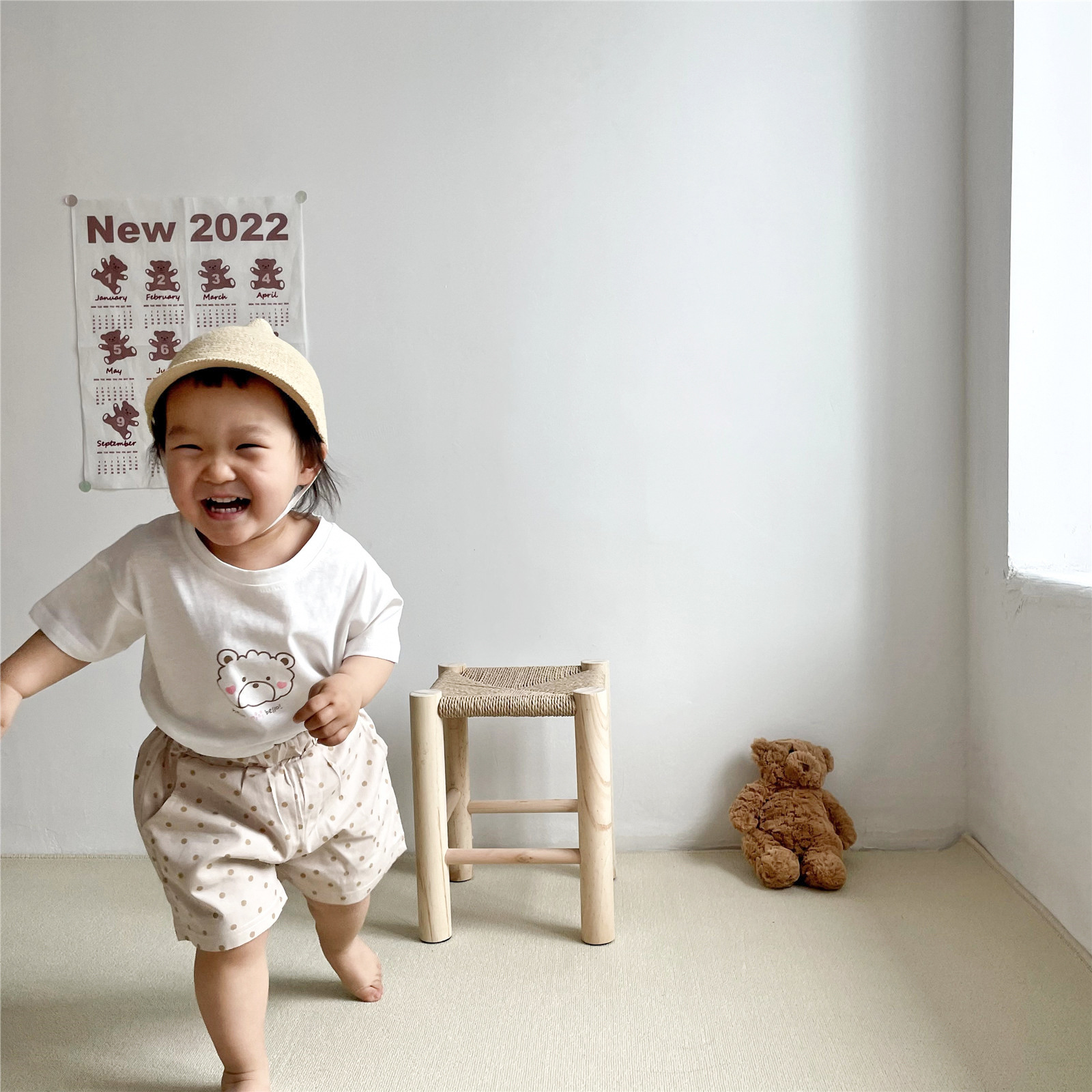 2023 Summer New Korean Style Infants Baby Thin Pure Cotton Short Sleeve T-shirt Top Shorts Two-Piece Suit