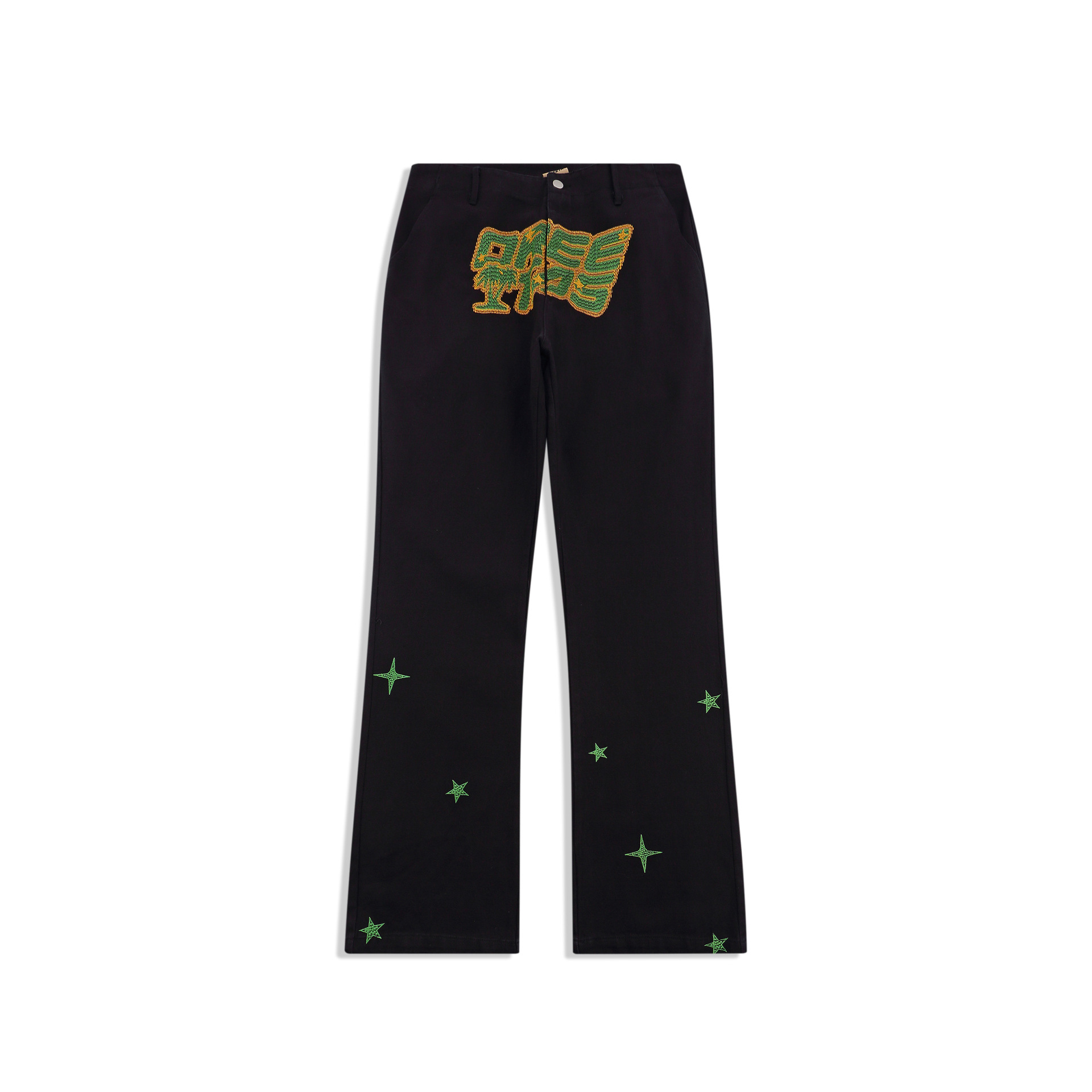 刺绣英文牛仔裤