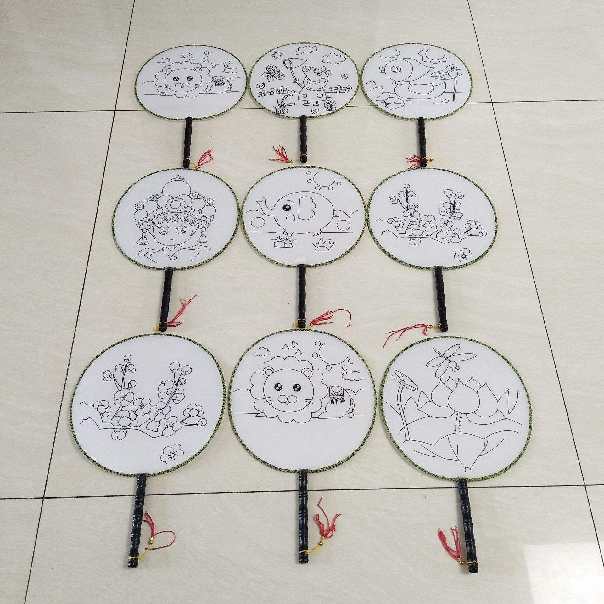 夏季古典空白团扇 diy手工绘画圆扇 儿童涂色扇子 各种彩绘涂鸦扇
