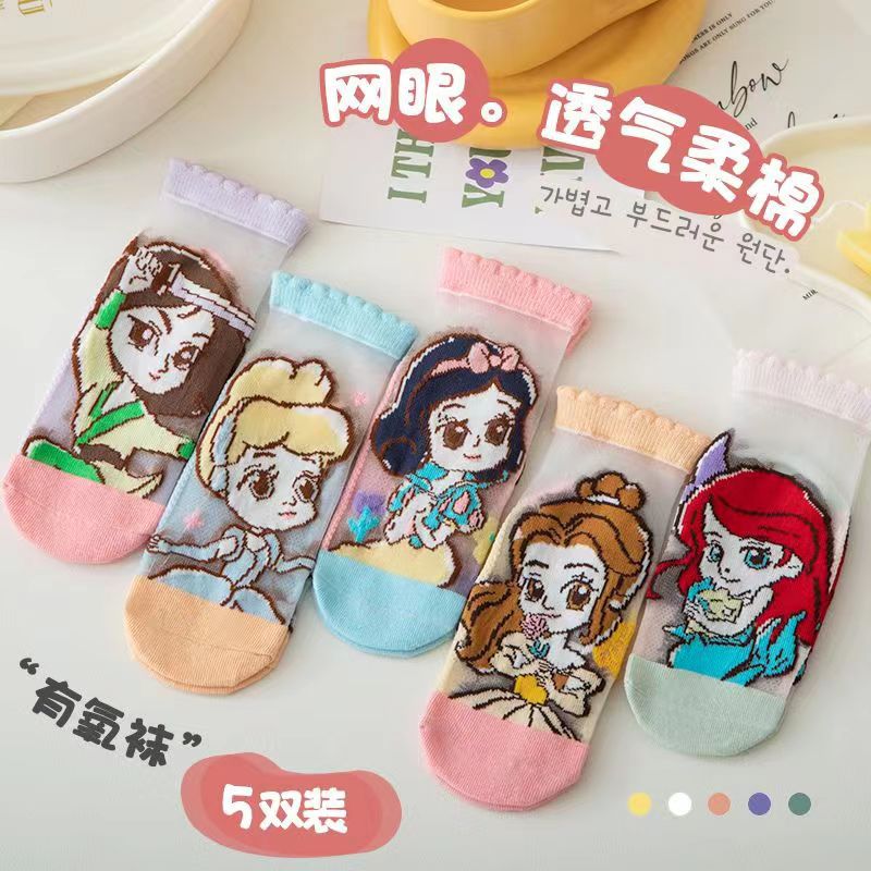 Summer Thin Children's Cotton Socks Crystasilk Sock Mesh Breathable Ice Silk Girls'socks Cute Clow M Glass Stockings