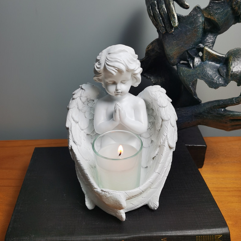 Cross-Border Cute Retro Angel Candlestick Decoration European Home Living Room Desktop Hallway Candle Cup Ornament Furnishing