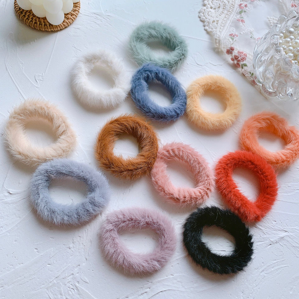 糖果色发圈细圈毛毛头绳仿兔毛皮筋丸子头发饰秋冬新款可爱韩系绳