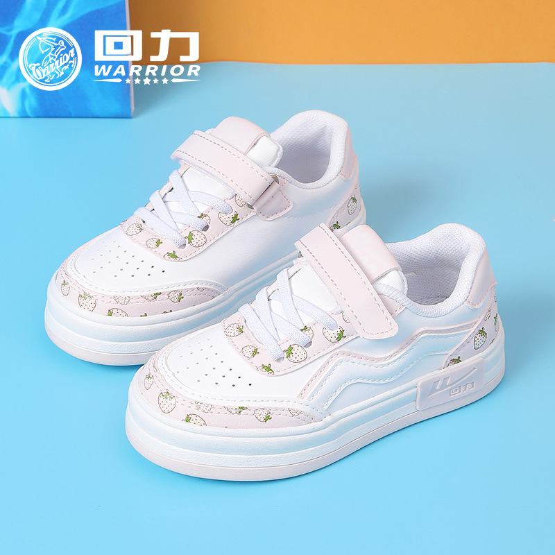 Warrior Children's Shoes Children's All-Match Sneakers 2024 Spring New Girls' Cute Strawberry White Shoes Girls' Casual Shoes