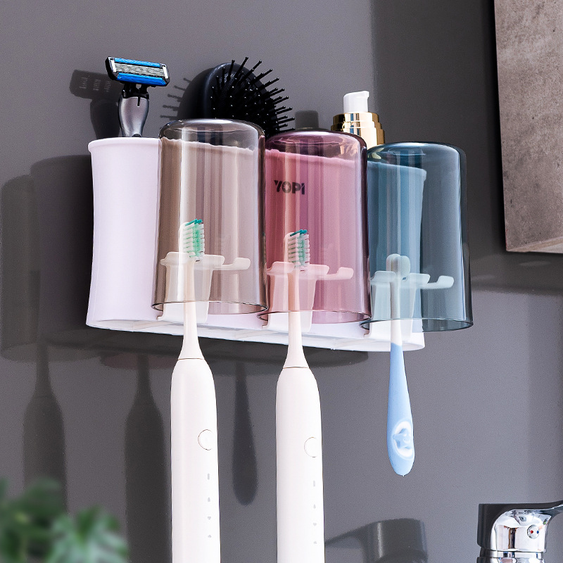 牙刷置物架套装壁挂式牙刷架免打孔漱口杯挂墙卫生间牙具牙缸新款