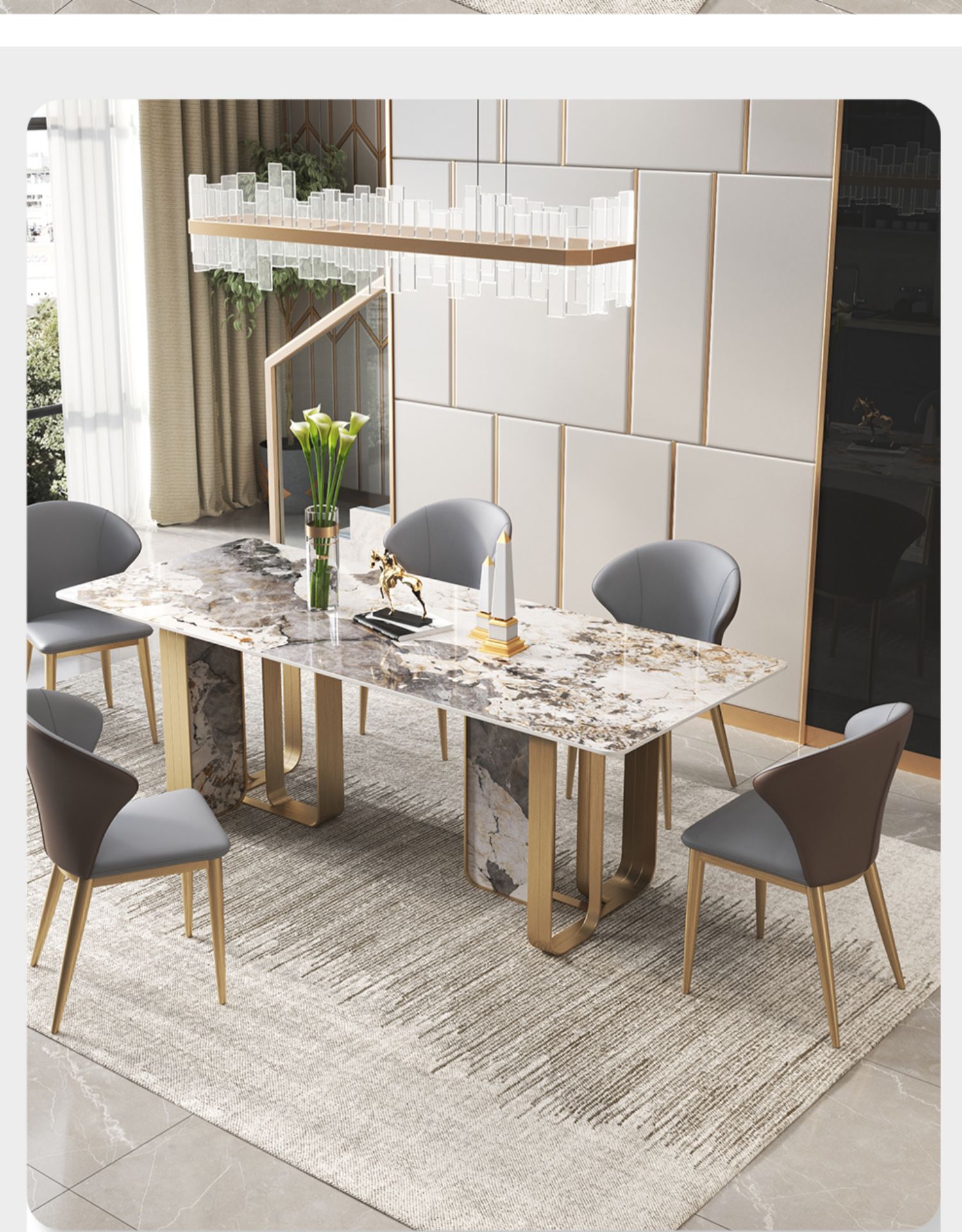 意式大理石餐桌椅组合现代高档潘多拉亮面岩板餐桌家用小户型饭桌