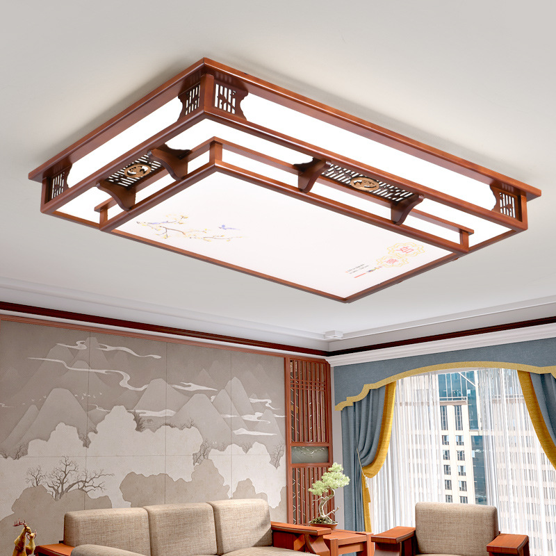 New Chinese Style Lamp in the Living Room Ceiling Lamp Led Rectangular Lobby Light Chinese Style Antique Solid Wood Bedroom Lamps 5211