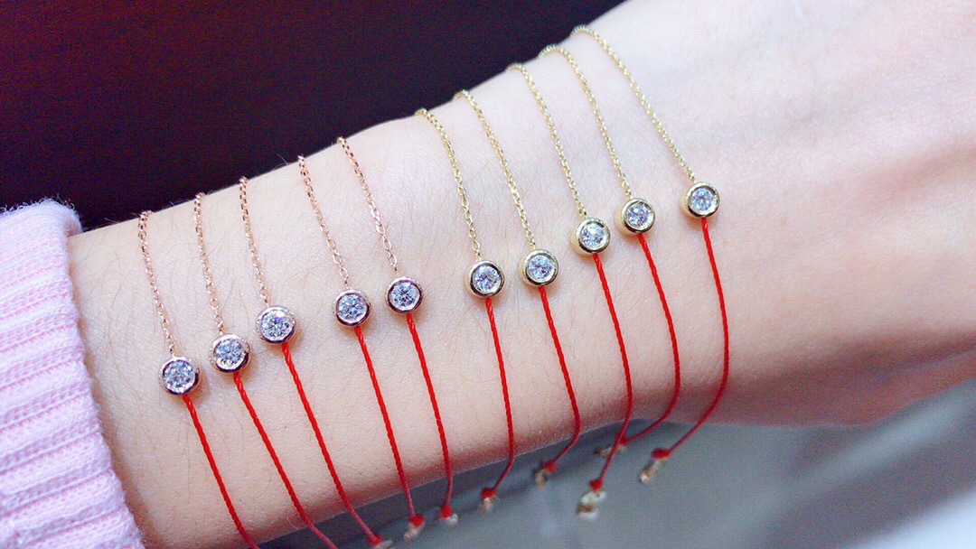 爆款法国红绳10分钻石手链18k彩金玫瑰金女手绳小芈月同款送女友