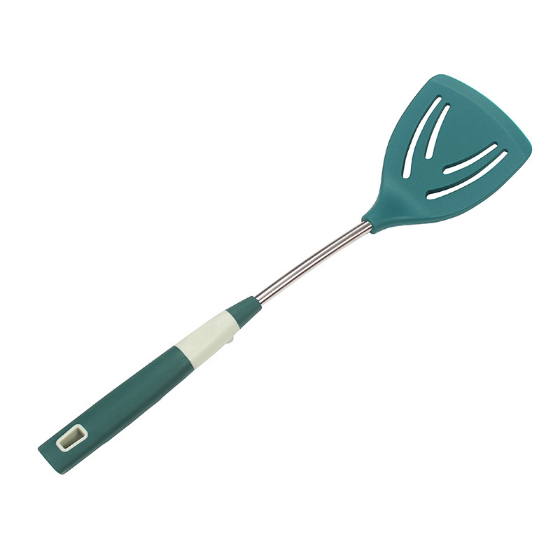 Food Grade Dark Green Silicone Kitchenware Kitchen Non-Stick Pan High Temperature Resistant Silicone Spatula Soup Spoon and Strainer Suit Wholesale