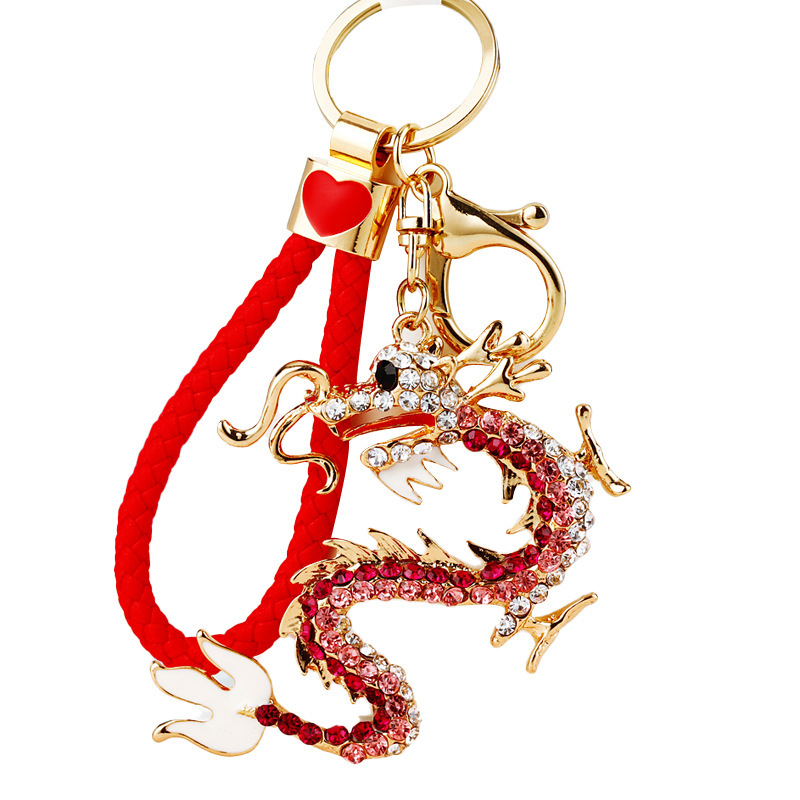 Chinese Style Rhinestone Keychain Zodiac Dragon Car Key Ring Pendant Bag Pendant Key Chain Key Ring Accessories