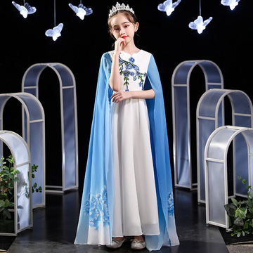 儿童古筝比赛演出服女童礼服公主裙中国风古典舞开场舞钢琴演奏礼