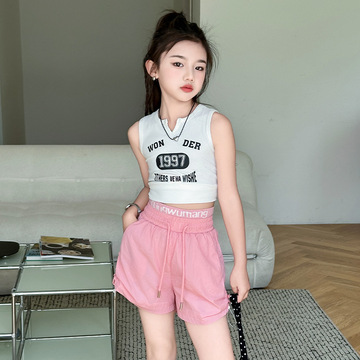 女童背心短裤套装夏季韩版儿童洋气短款上衣女孩炸街潮范外贸童装