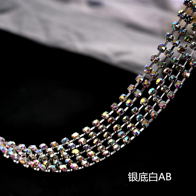 Single Row Rhinestone Chain Glass Crystal Thin Claw Chain DIY Clothing Accessories Shoes and Hats Bags Code Chain Claw Chain Wholesale