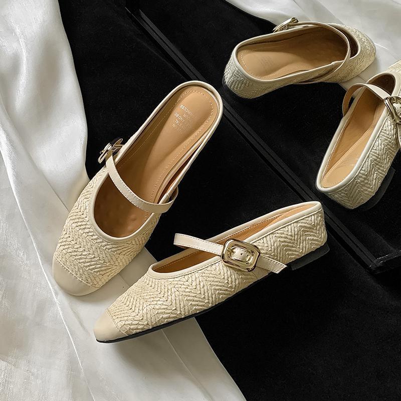 2024年夏季新款田园草编渔夫凉鞋内增高一字带玛丽珍包头女半拖鞋