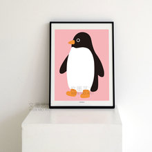 日韩卡通小动物ins北欧装饰画电表箱企鹅海鸥风景版画儿童房卧室
