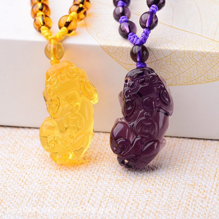 批发紫水晶黄水晶一钱貔貅吊坠男女款挂件饰品车包挂配件精工雕刻