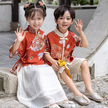 1件代发汉服套装男女中国风表演出服古诗朗诵唐装中秋端午儿童古