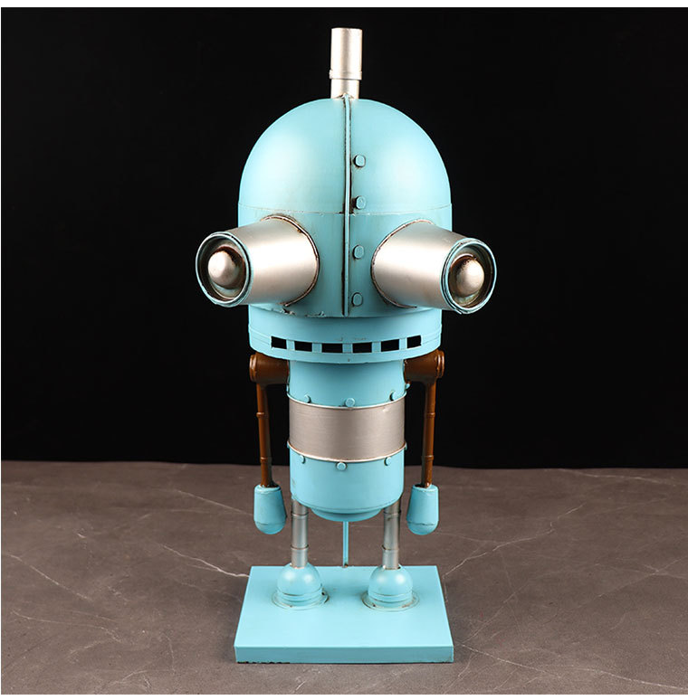 复古小蓝人模型铁皮工艺品怀旧客厅卡通机器人橱窗柜收藏装饰摆件