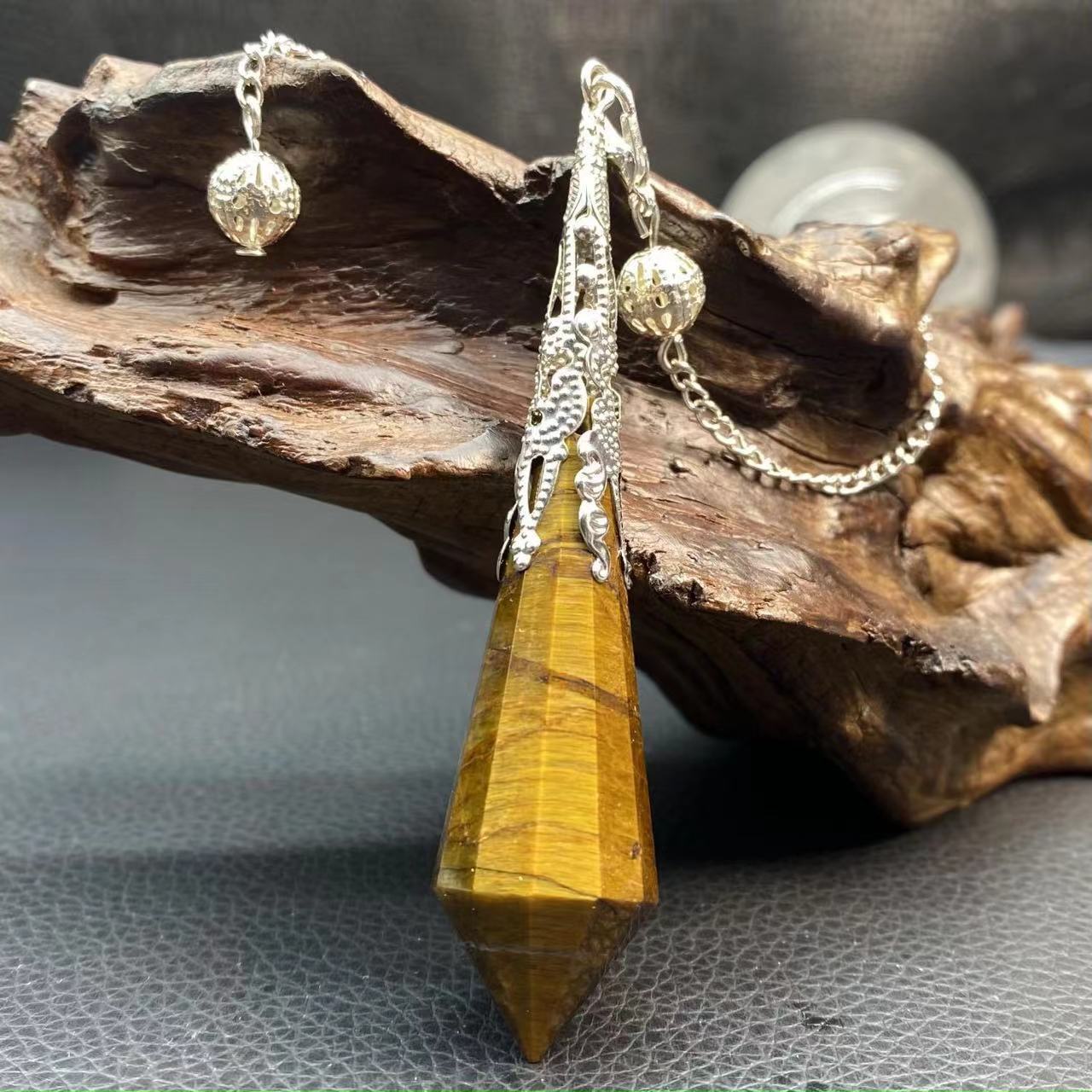 天然虎眼石灵摆切面吊坠 能量单尖水晶蓝虎眼黄虎六芒星项坠-阿里巴巴