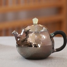 手工锤纹茶器中式复古木柄小泡茶壶纯银999家用煮水壶西施壶茶道