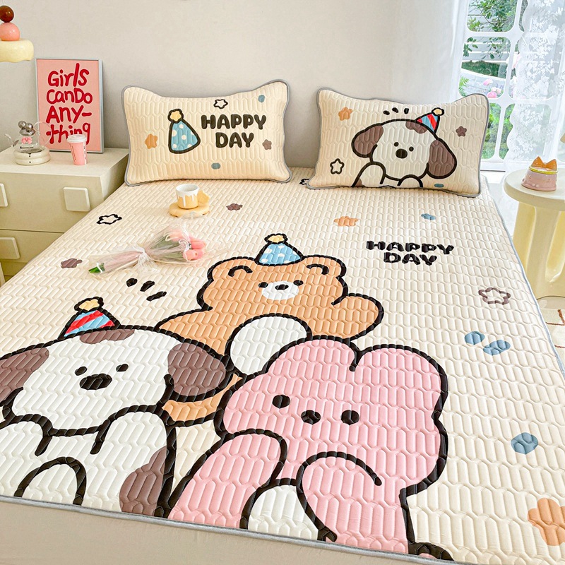 2024 Cartoon Minimalist Cool Silk Large Version Latex Three-Piece Set of Summer Sleeping Mat 1.5 M2 M Ice Silk Summer Sleeping Mat Live Broadcast