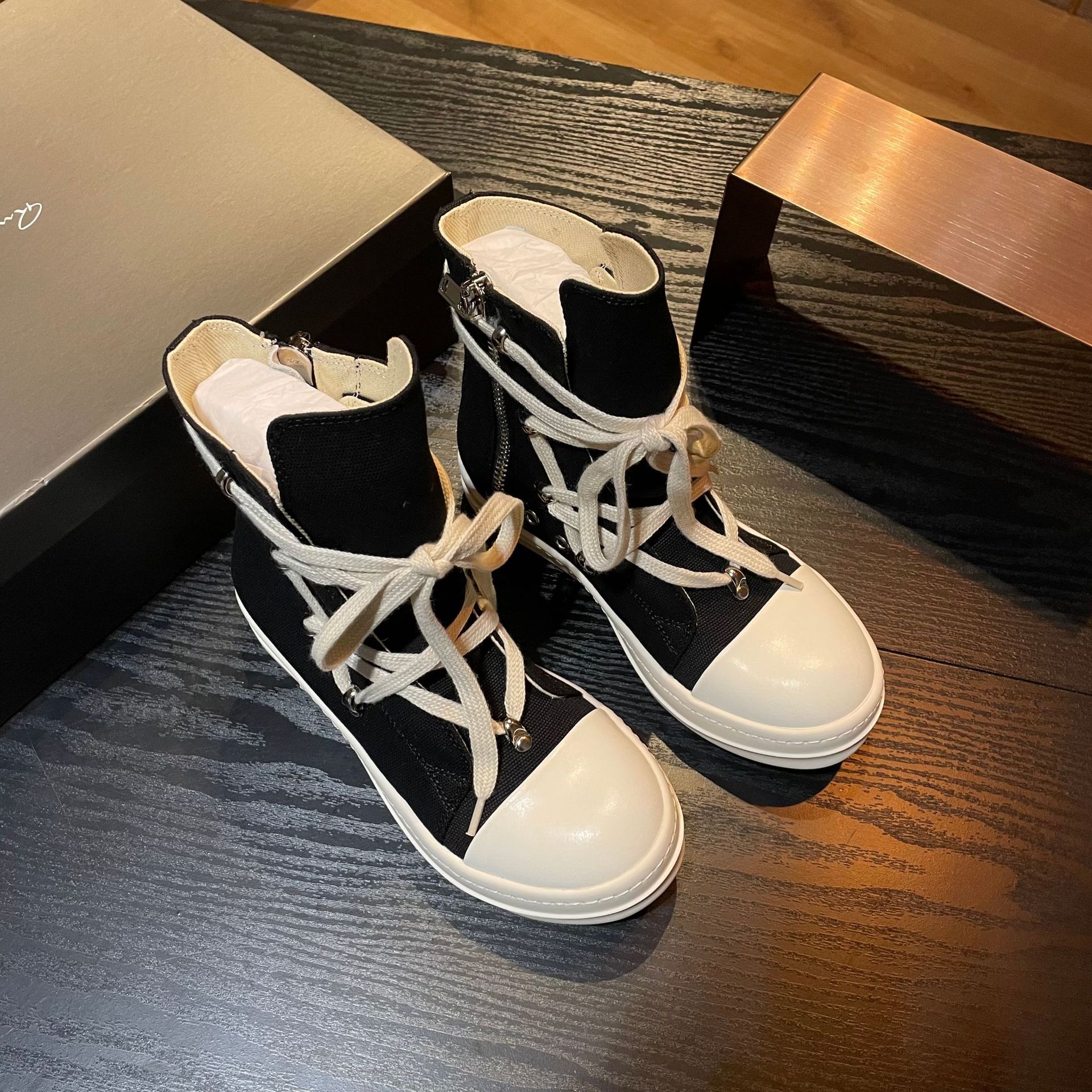 ro鞋高帮帆布鞋男情侣款增高休闲板鞋时尚百搭潮流风短靴五芒星女