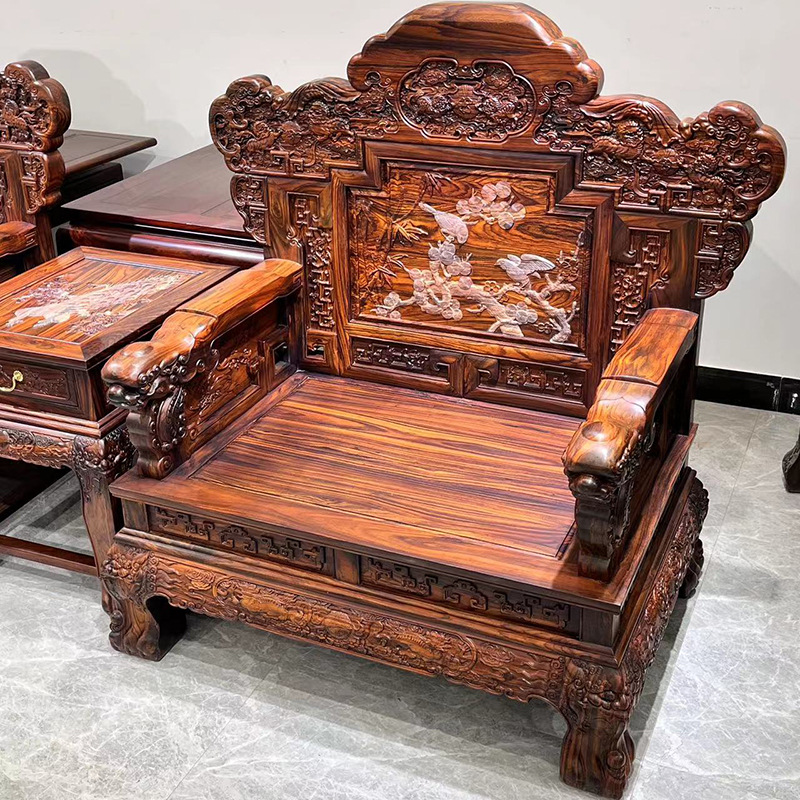 红木家具印尼黑酸枝沙发豪华阔叶黄檀盛世孔雀沙发深雕纯实木沙发