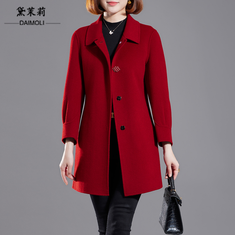 Small Wedding Mom Winter Clothing Coat Mother-in-Law Wedding Banquet Middle-Aged and Elderly Women Double-Sided Cashmere Red Coat Short