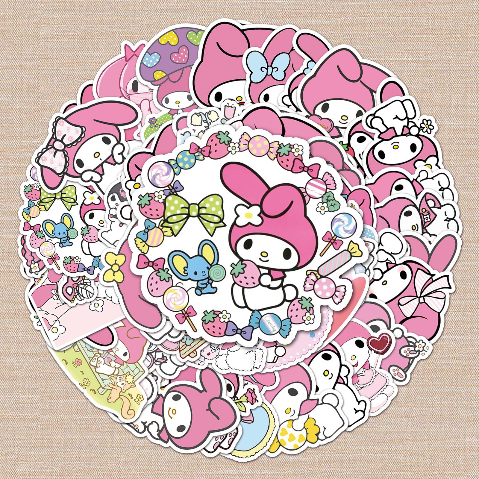 50张卡通小兔子美乐蒂儿童奖励涂鸦贴纸笔记本手账行李箱汽车贴纸