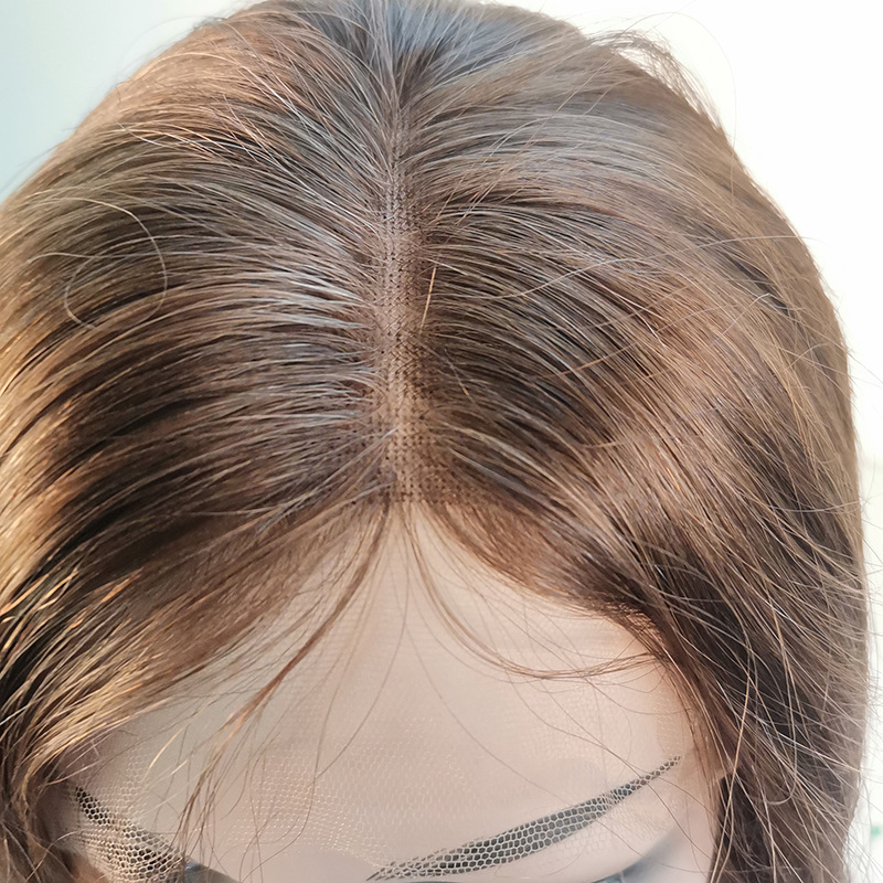 Factory Direct Sales Brown Real Human Hair Scales Hair Head Cover Natural & Fluffy Full-Head Wig Style Wig Front Lace Straight Hair