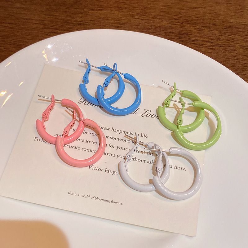 earrings all-matching graceful simple earrings high sense ear studs earrings color dopamine drip glazed round ring earrings female