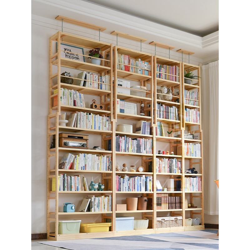 实木书墙式书架落地客厅背景墙书柜置物架整墙到顶简约书房满墙上
