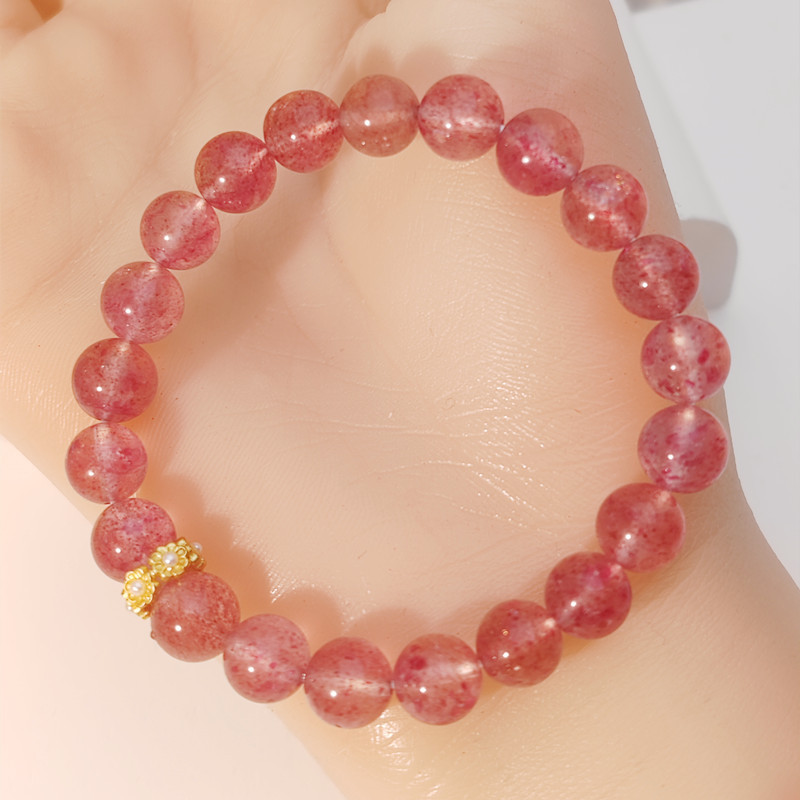天然鸽血红草莓晶水晶手链女设计感小众手饰珍珠配件手串蔷薇直播