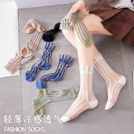 women‘s socks summer thin mid-calf length socks candy color breathable sweat absorbing glass stockings japanese pure color hollow socks wholesale