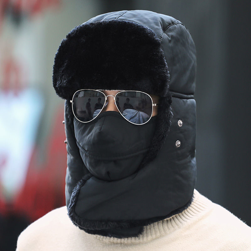 帽子男士无纺布冬季男女纯色口罩款骑行挡风保暖护颈加厚版雷锋帽