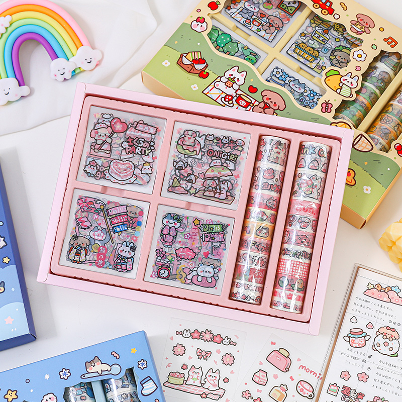 网红款100张手账贴纸手帐贴纸和胶带礼盒套装便宜咕卡可爱女孩卡