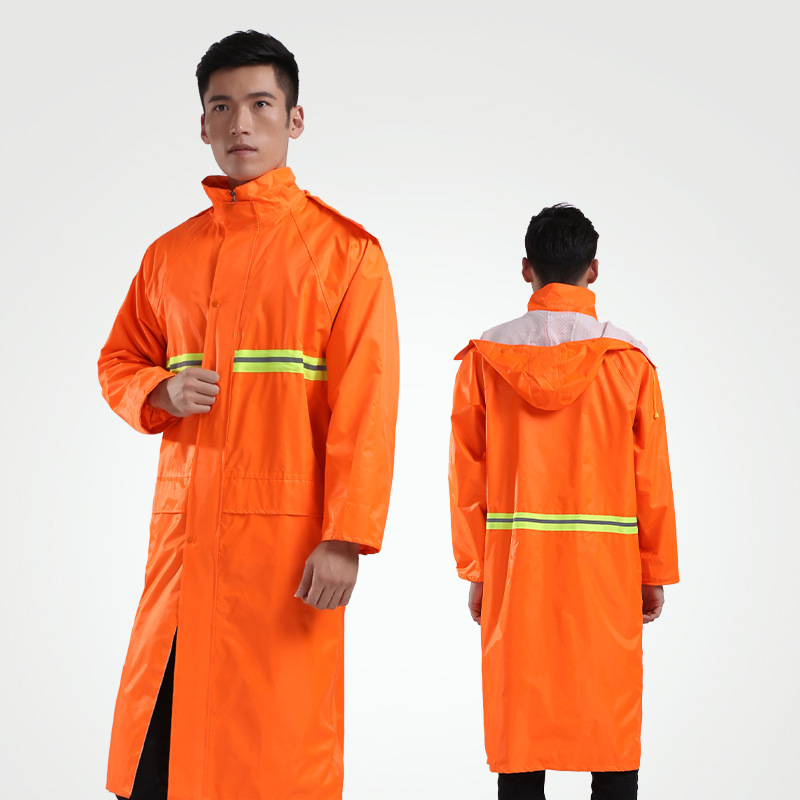批发连体雨衣环卫长款雨衣加厚橘黄色成人单雨披牛津布双层防暴雨