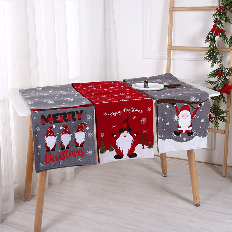 Factory Direct Sales Christmas Family Dining-Table Decoration Supplies Knitted Fabric Table Runner Christmas Table Christmas Table Runner