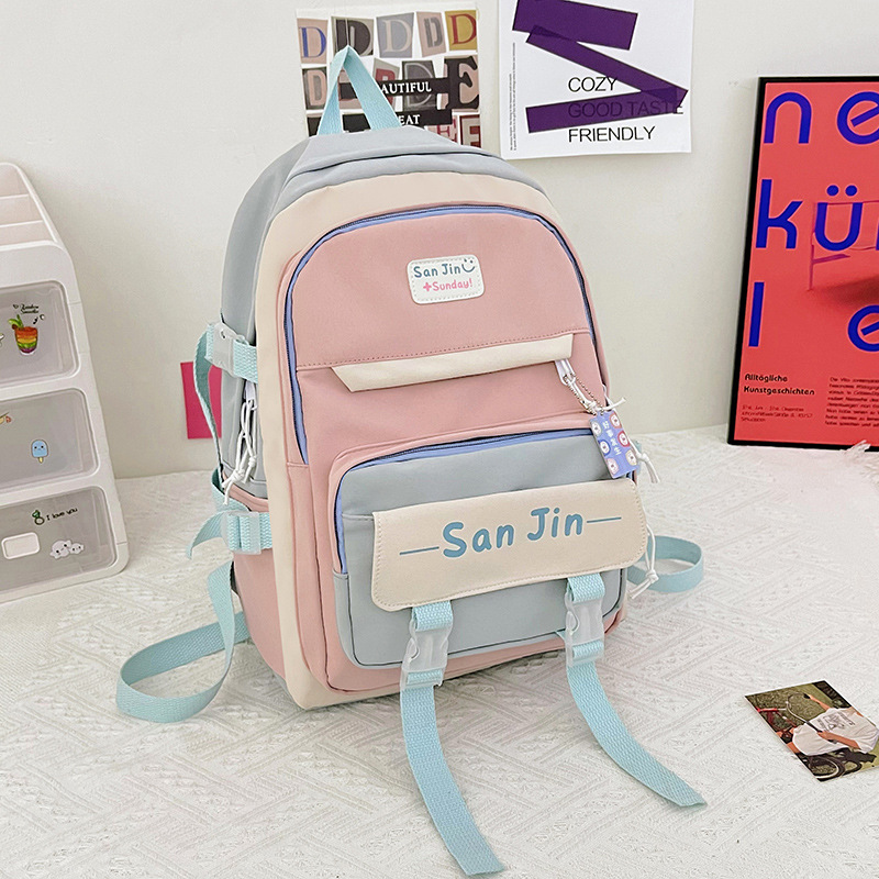 Spring 2022 New Large Capacity Early the Campus of Middle School Nylon Cloth Schoolbag Contrast Color Small Fresh Backpack Casual Female Backpack