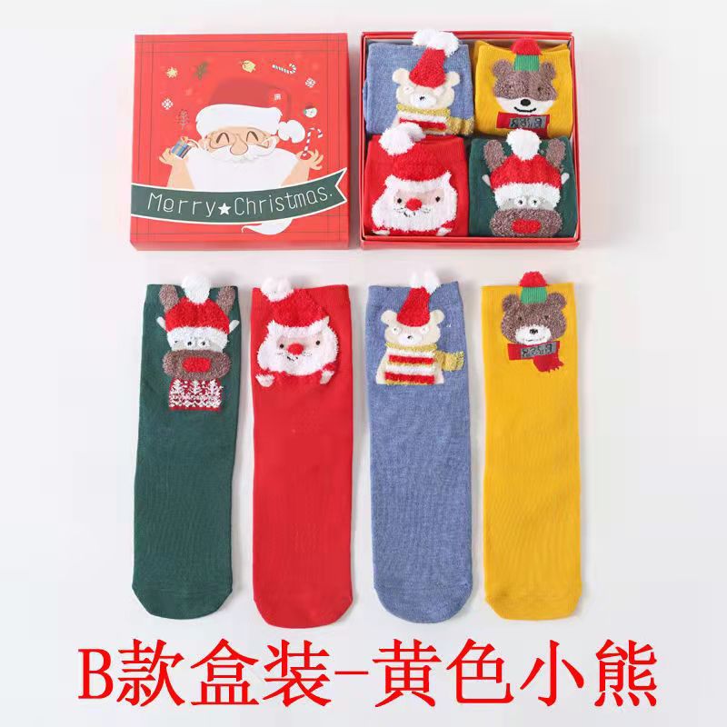 Christmas Stockings Boxed Cartoon Socks Red Gift Box Mid-Calf Female Cotton Socks Natal Year Socks Women's Autumn and Winter Three-Dimensional Women's Socks