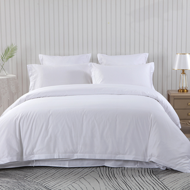 Hotel Beddings Six-Piece Set White Cotton Tribute Satin Hotel Bed & Breakfast Quilt Cover Bed Sheet Cloth Product Four-Piece Set Wholesale