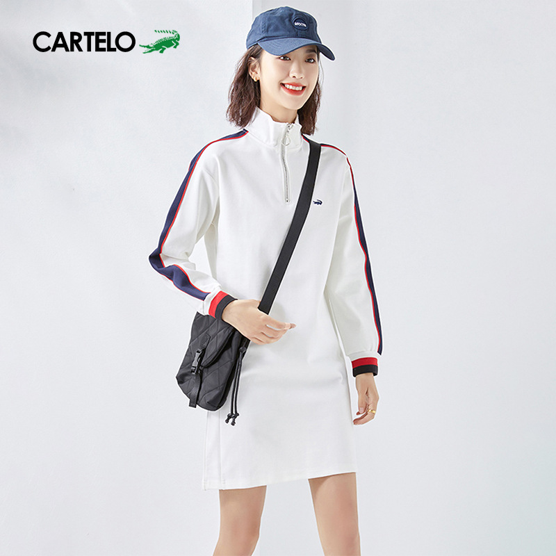 卡帝乐鳄鱼女装半拉链卫衣女中长款春秋2022新款宽松卫衣裙连衣裙
